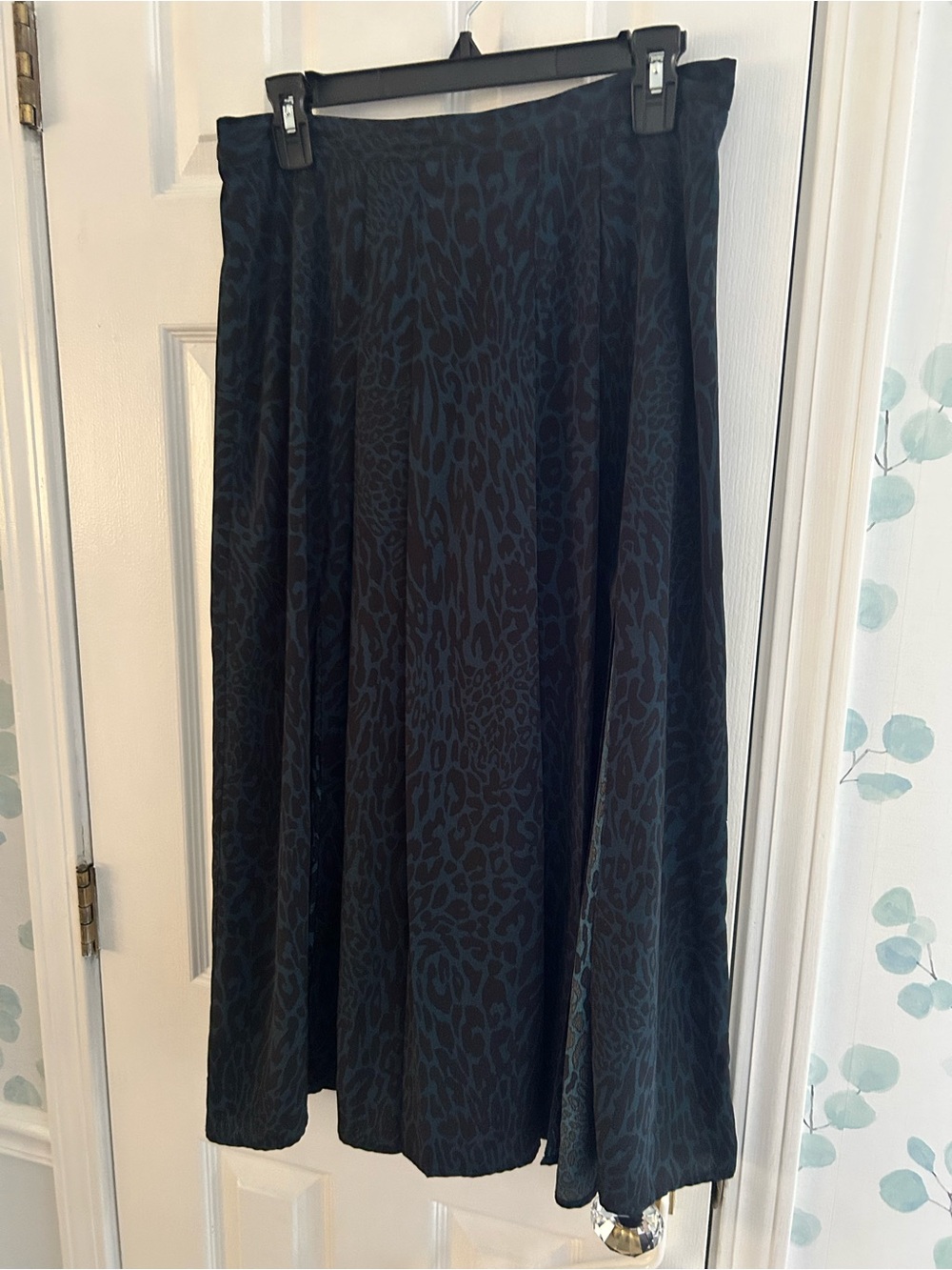Topshop Black and Dark Teal Animal-Print A-Line Midi Skirt